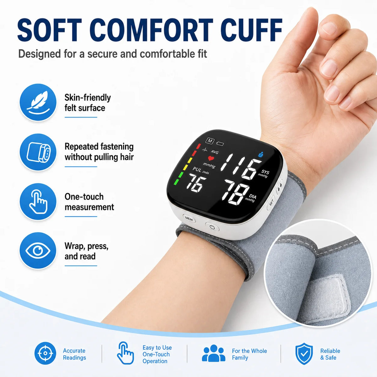 2-3 pcs Blood Pressure, SpO2 & Temperature Monitoring, Rechargeable Blood Pressure Monitor Large Font Large-sized LCD Screen Voice Broadcast Portable Capable of Storing Monitoring Data
