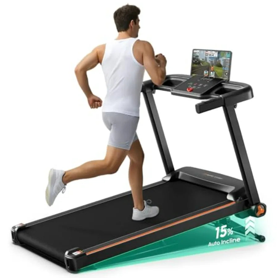 Treadmill with 0-15 Auto Incline 3.5HP Quiet Brushless Foldable Treadmills for Home Small Space Portable Running Walking Machin