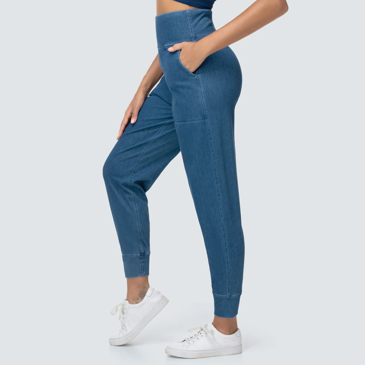 THE GYM PEOPLE Women's High Waisted Denim Joggers Pants Stretchy Tapered Pull On Casual Workout Jeans Jeggings with Pockets