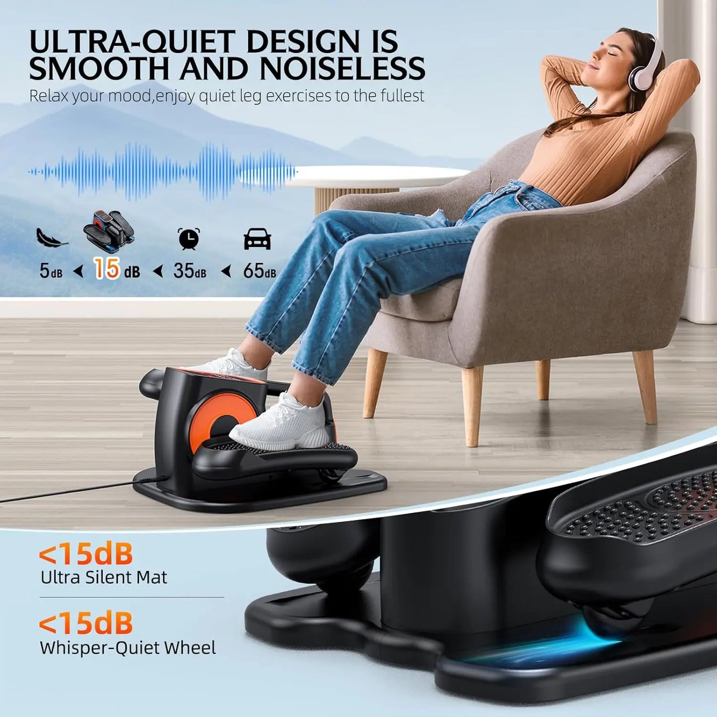 Under Desk Elliptical, Quiet Portable Electric Seated Pedal Exerciser with Remote Control and Adjustable Speeds for Home Office