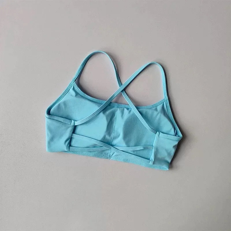 Women Cross Back Sports Bra Shockproof Gathered Gym Running Yoga Vest Summer Outdoor Comfortable Fitness Wear