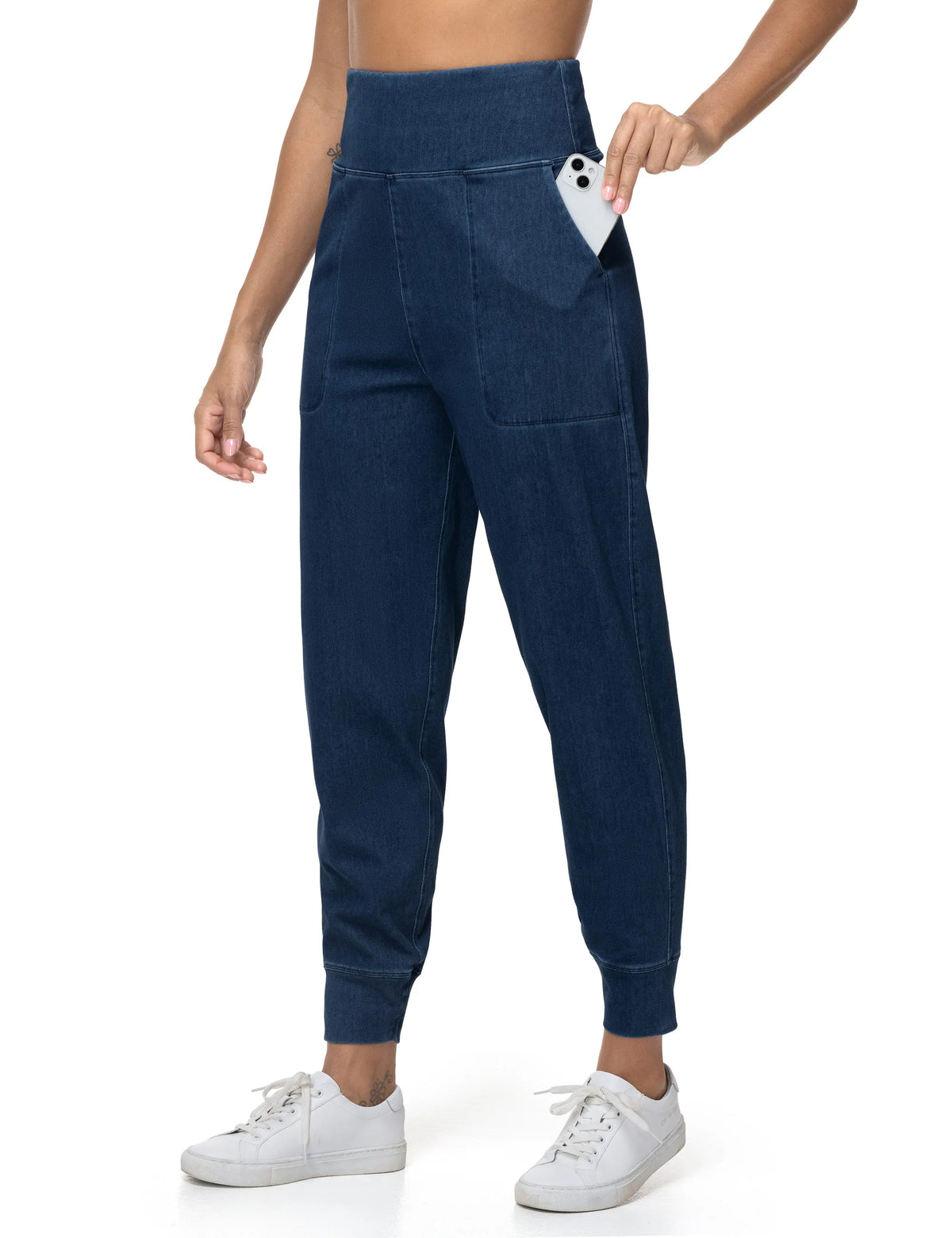 THE GYM PEOPLE Women's High Waisted Denim Joggers Pants Stretchy Tapered Pull On Casual Workout Jeans Jeggings with Pockets