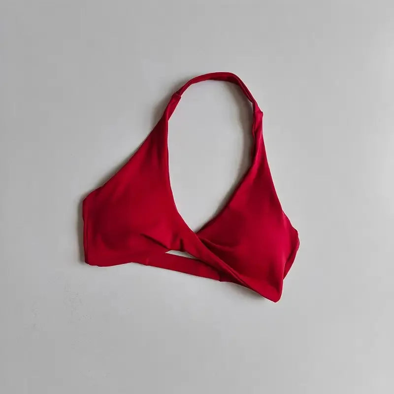 Women Halter Twist Front Open Back Sports Bra Removable Padded Push Up Yoga Top Soft Skin-friendly Fitness Pilates Crop Bra