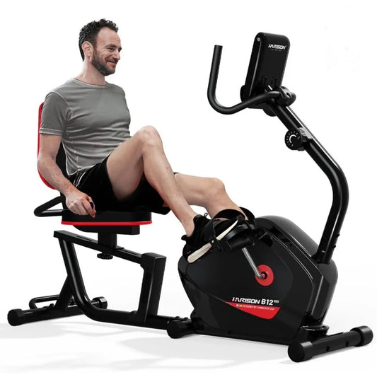 Recumbent Exercise bike for Home 400LBS Capacity, Magnetic Recumbent Exercise Bike with 2 in 1 LCD Monitor and Tablet Holder, R