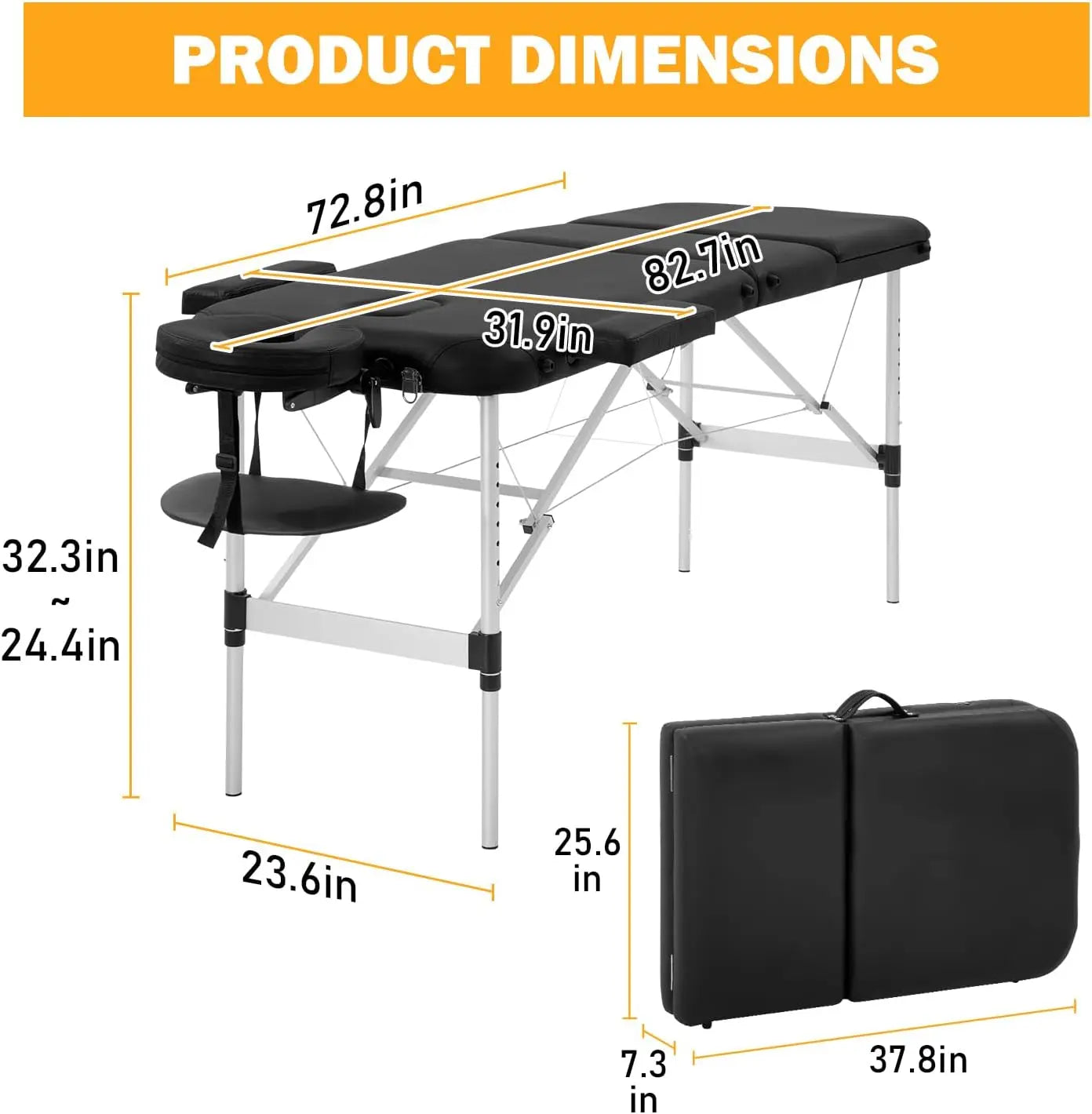 Portable Massage Table Aluminium 3 Fold Height Adjustable Spa Bed with Non-Woven Bag
