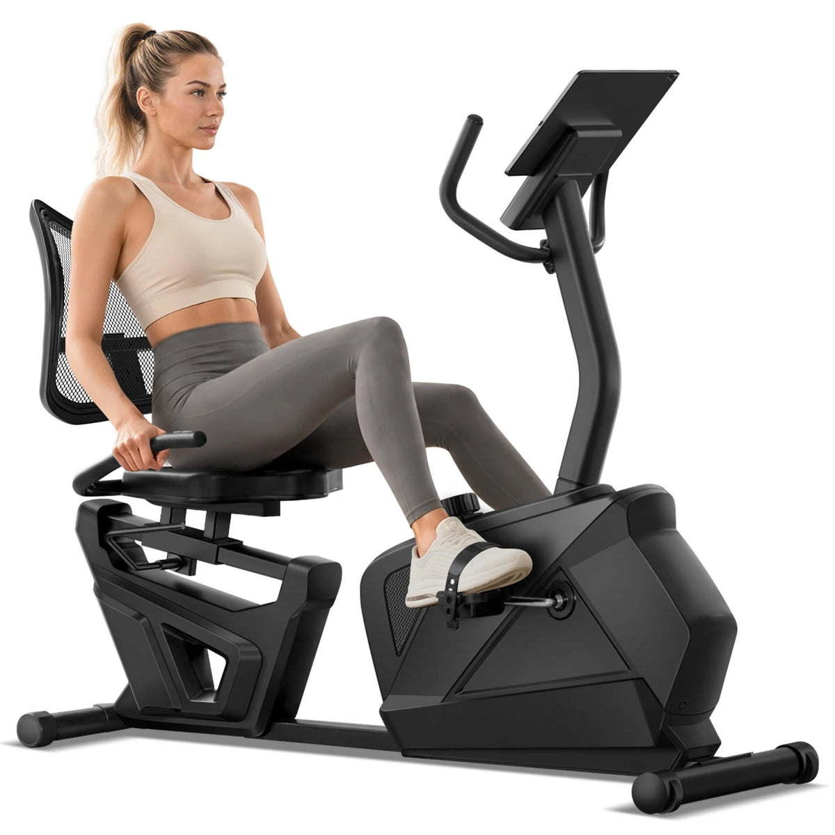 Recumbent Exercise Bike, Quiet Recumbent Stationary Bike for Adults & Seniors, Magnetic Stationary Bike with 16-Level Resistance, Supports 350LB, Heart Rate Handle & LCD Display