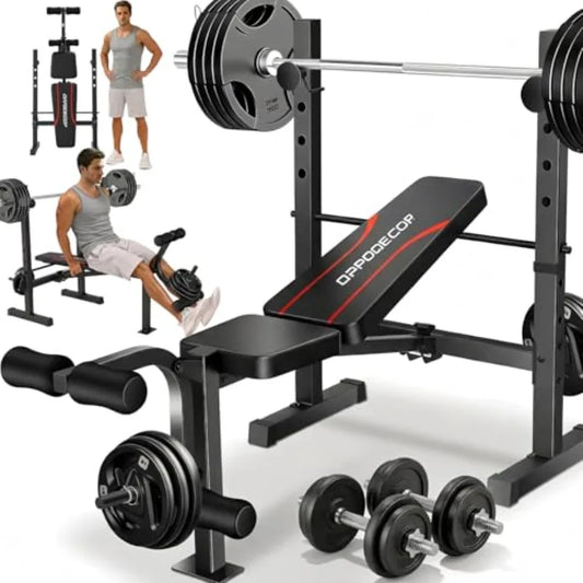Adjustable Weight Bench Set with Squat Rack 3 Sec Folding Workout Bench for Full Body Exercise 600LBS All-in-One Bench Press wi