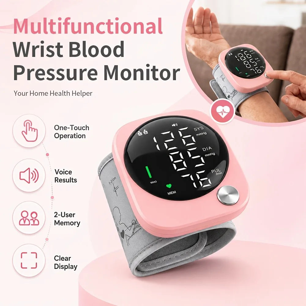 Automatic Wrist Blood Pressure Monitor with Adjustable Cuff, Large LCD Display & Voice Broadcast. Features Irregular Heartbeat Detection, Pulse Monitor & USB Charging. Accurate BP Machine, Ideal Gift for Parents &. 2x99 Memor