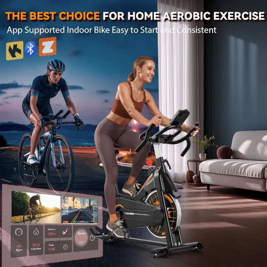 Exercise Bike for Home Stationary Bike with App Support Silent Belt Drive Heavy Flywheel Multi-Grip Handlebars Upgraded Digital
