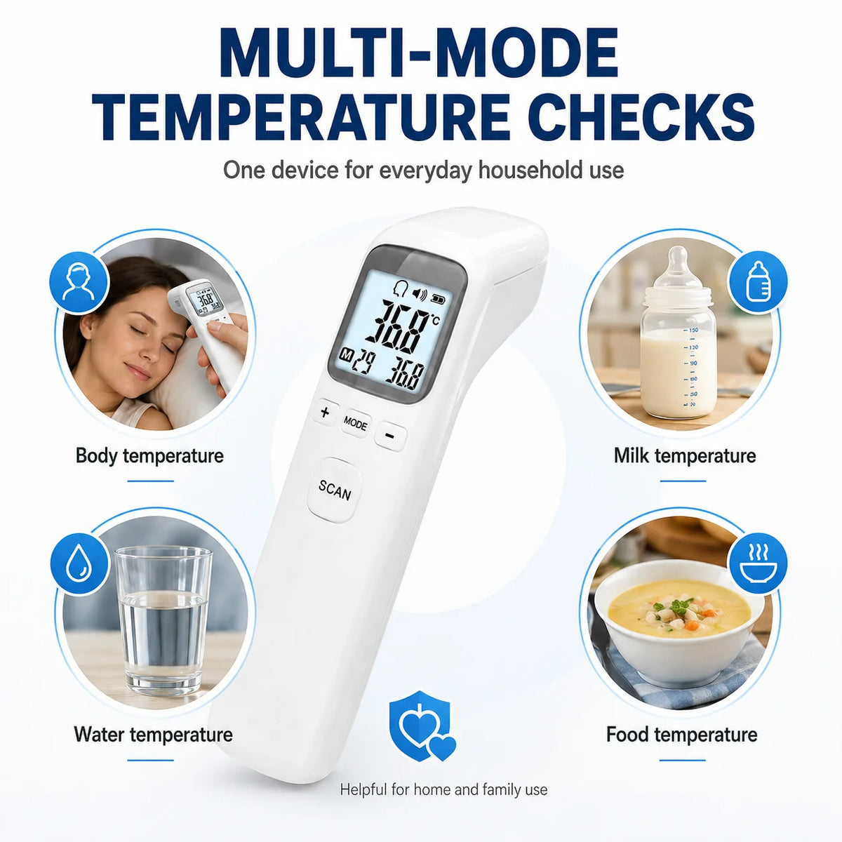 2-3 pcs Blood Pressure, SpO2 & Temperature Monitoring, Rechargeable Blood Pressure Monitor Large Font Large-sized LCD Screen Voice Broadcast Portable Capable of Storing Monitoring Data