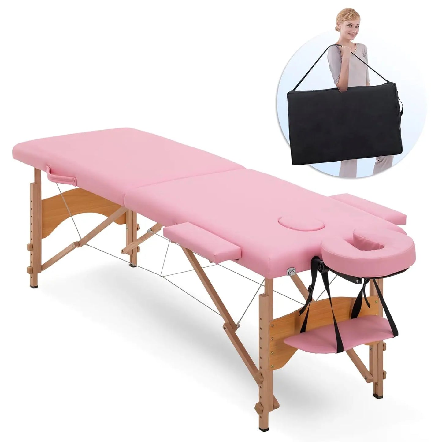 Portable 2-Section Folding Adjustable Massage Table for Eyelash Tattoo Spa with Carry Case, Custom