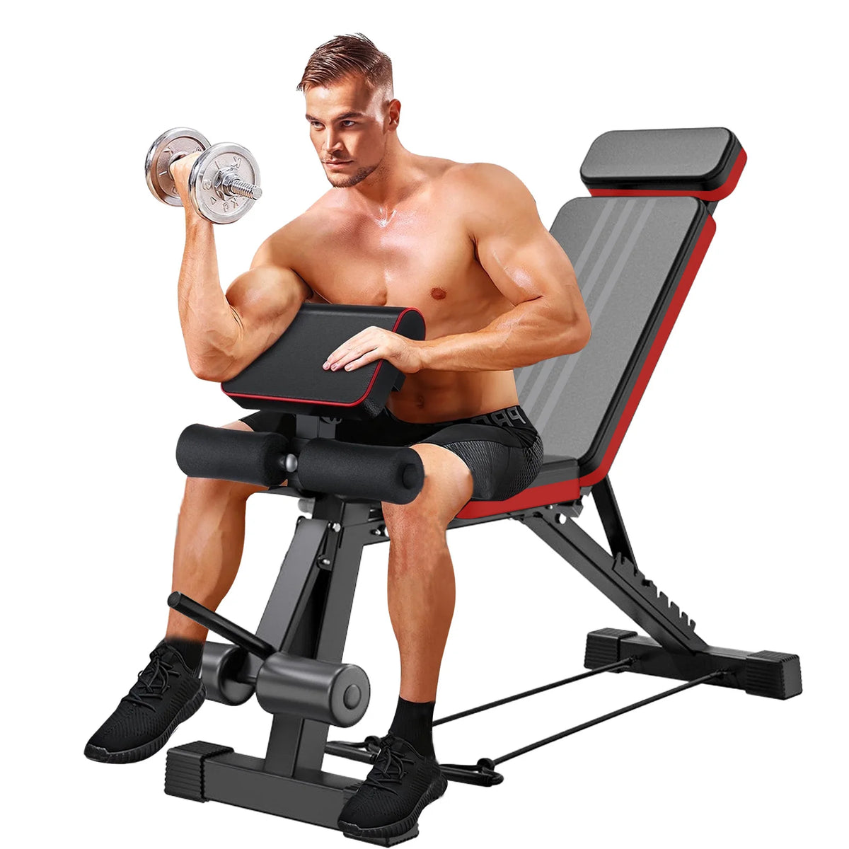 7-Level Foldable Weight Bench Adjustable Leg Extended Headrest Dumbbell Bench Incline Decline Bench for Full Body Strength Train
