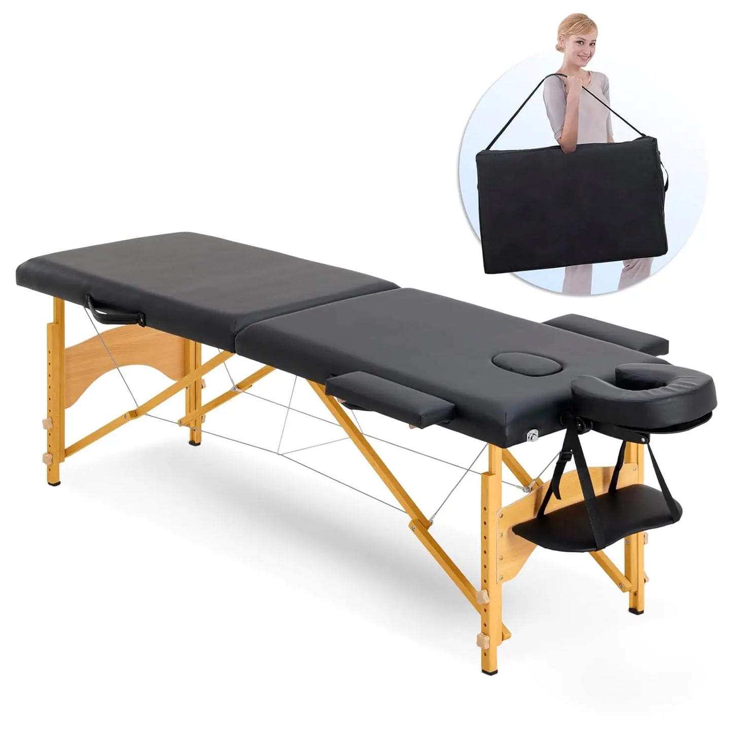 Portable 2-Section Folding Adjustable Massage Table for Eyelash Tattoo Spa with Carry Case, Custom