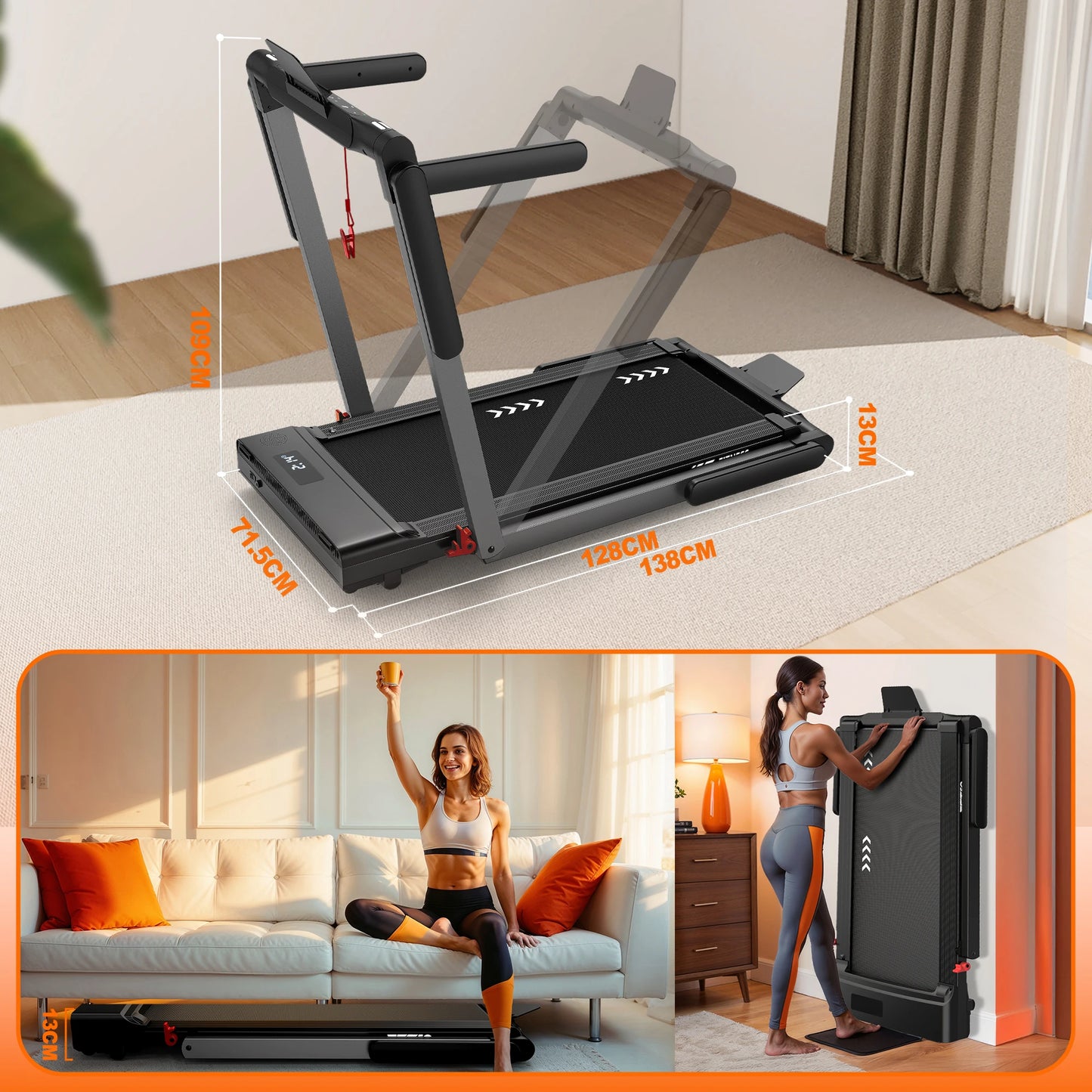 2-in-1 Treadmill for Home, 12 Km/H, Dual Led Display, 12 Programs, Foldable, Shock Absorption, App Compatible
