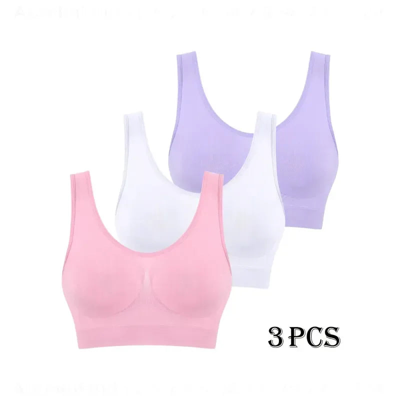 3pcs Women Seamless Sports Bras Thin Single Layer Non Padded Shock Absorbing Comfortable Workout Bralette for Yoga Fitness