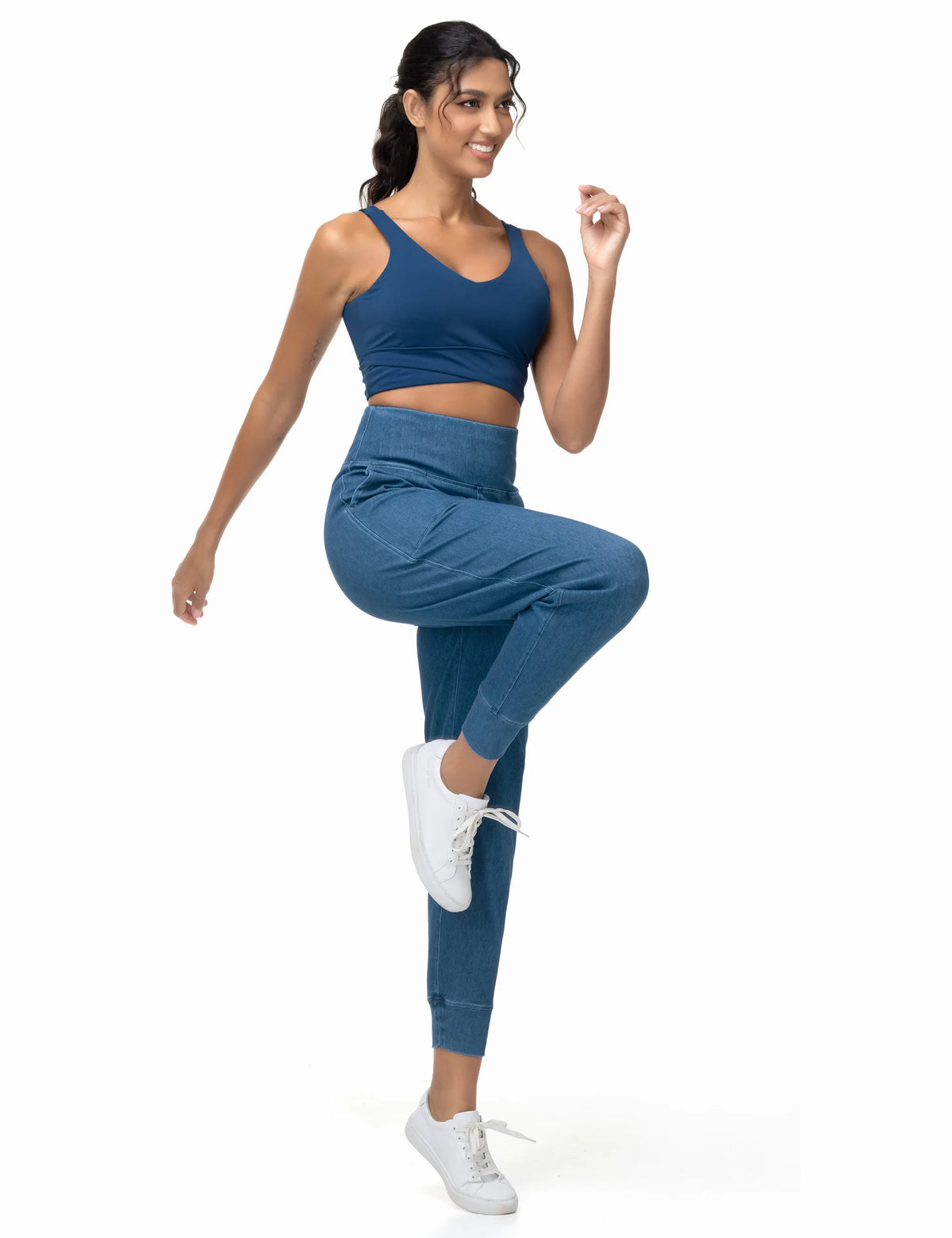 THE GYM PEOPLE Women's High Waisted Denim Joggers Pants Stretchy Tapered Pull On Casual Workout Jeans Jeggings with Pockets