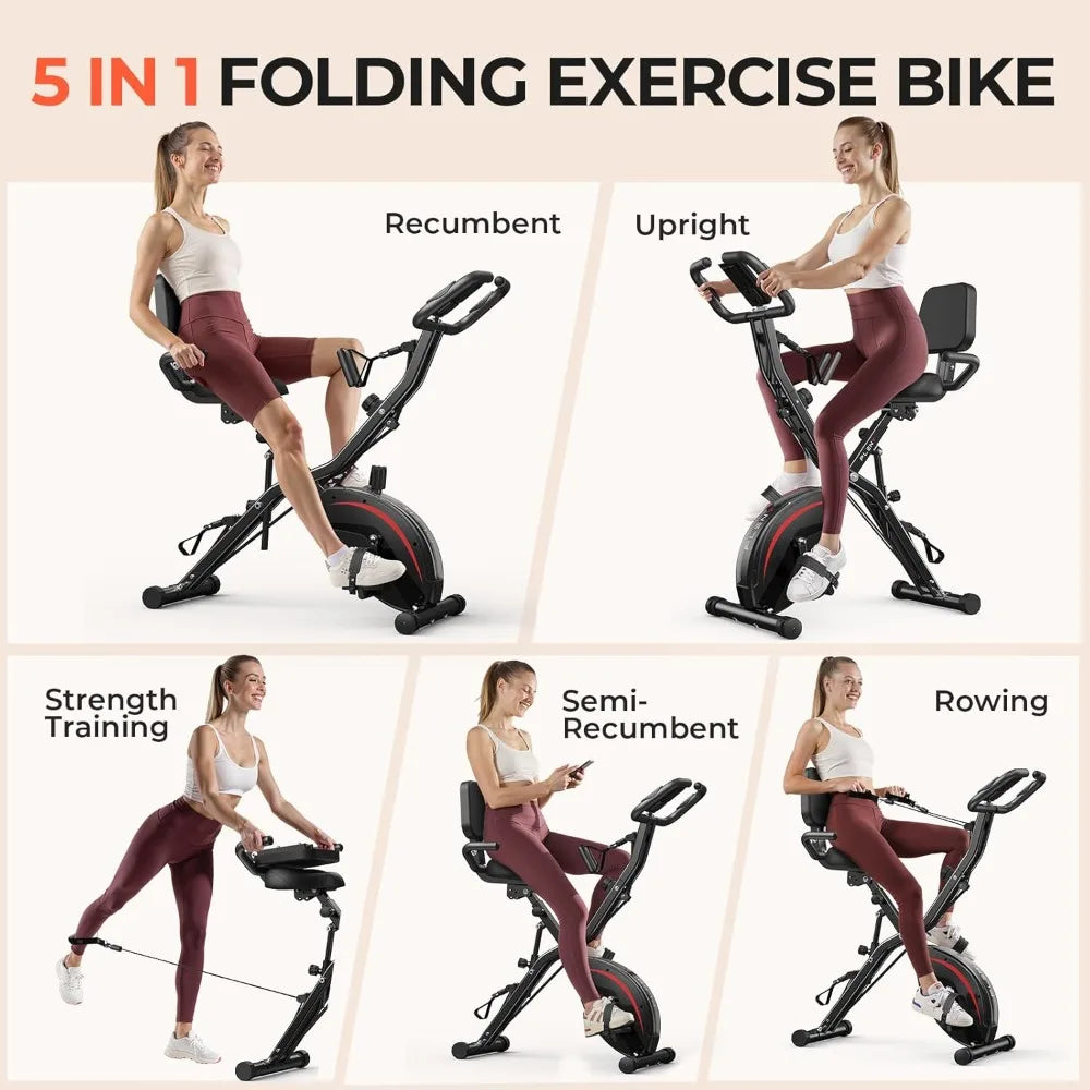 Pleny Folding Exercise Bike, 5 IN 1 Stationary Bikes for Home 6.6 LBS Flywheel