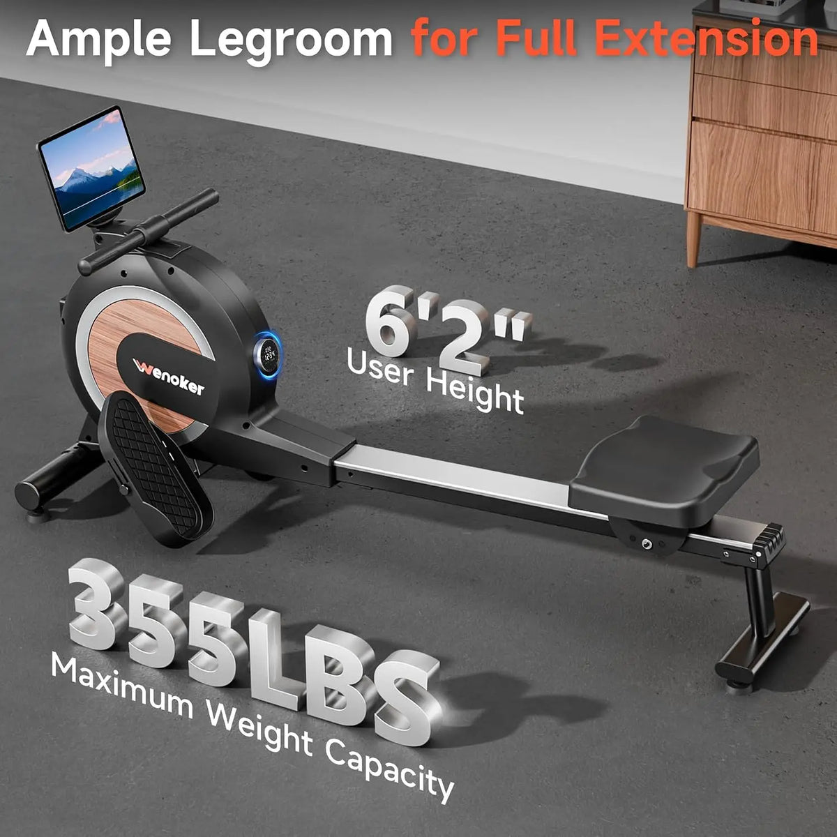 Rowing Machine, Magnetic Rowing Machine for Home, Upgraded 32-Levels Resistance with Smart Electronic Knob, 350 LBS Weight Capacity, Compact Rower Machine Easy Assembly.