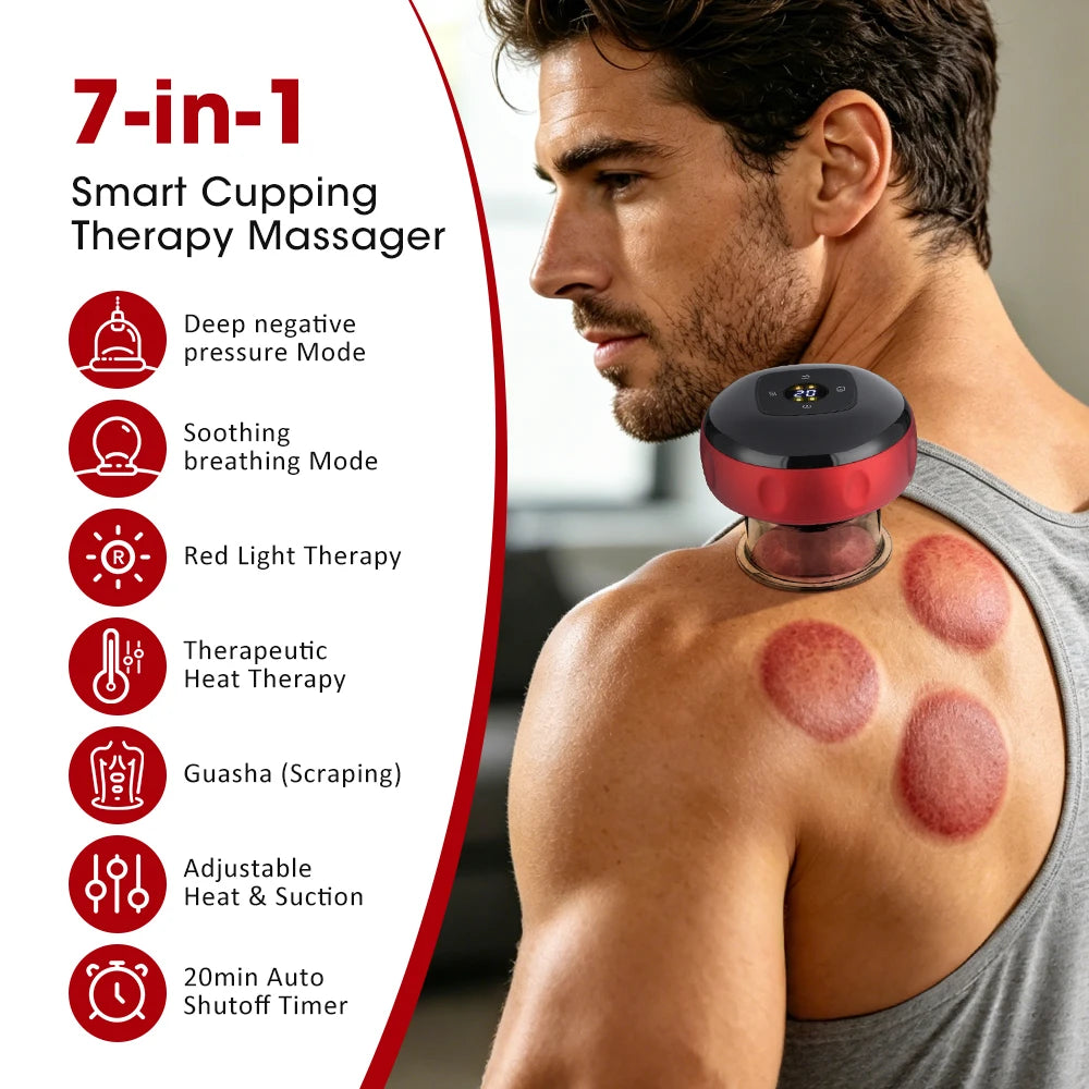 Electric Cupping Massager 12 Levels Vacuum Suction Red Light Heating LCD Display 20Min Timer Body Relaxation Care Gua Sha Tool