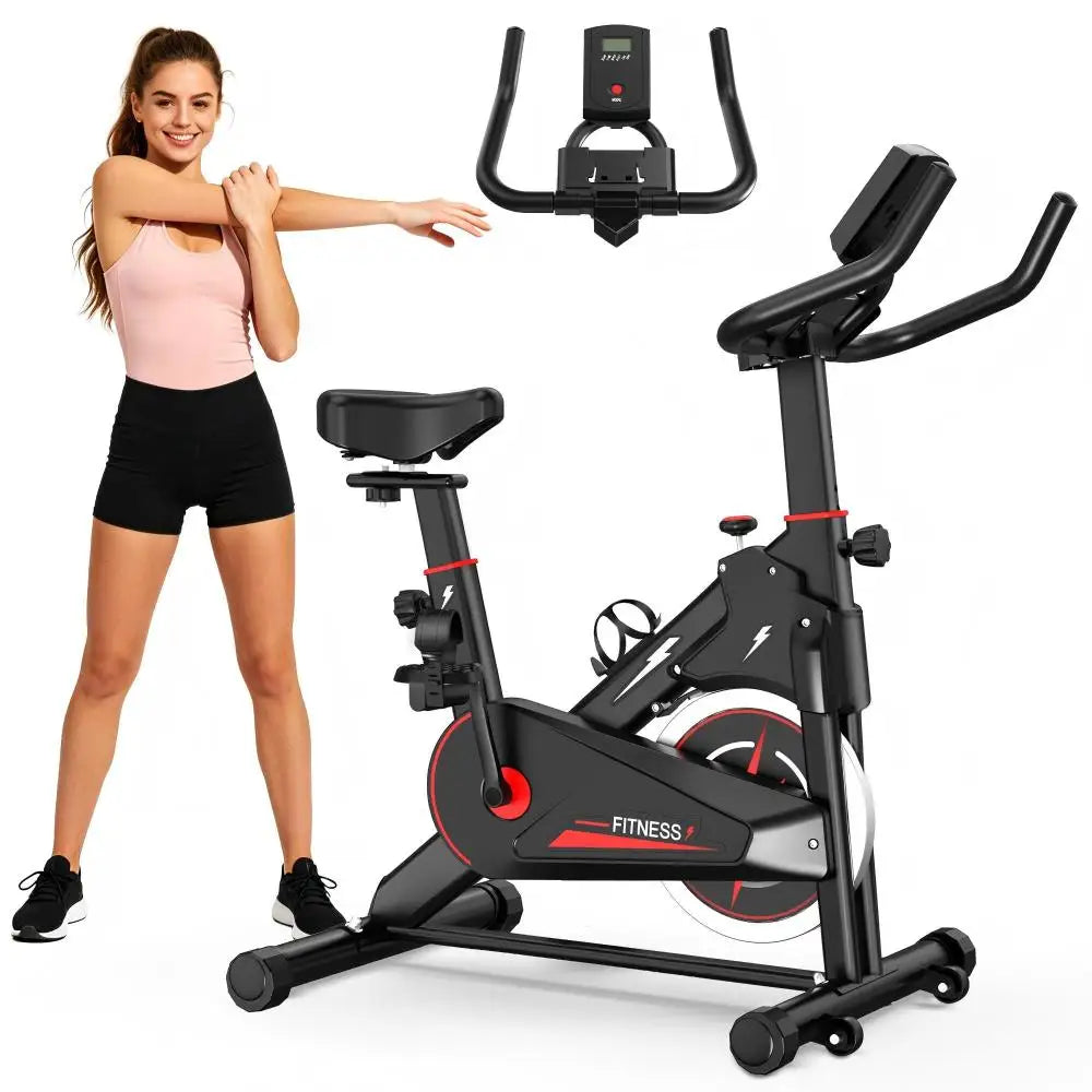 Ye Indoor Exercise Bike with Monitor, Adjustable Resistance, Comfortable Seat & Handlebars, Stable Base, Portable Design for Daily Indoor Fitness Workout