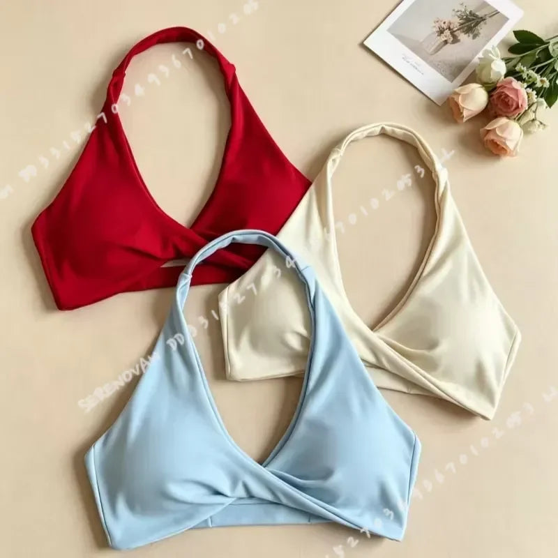 Women Halter Twist Front Open Back Sports Bra Removable Padded Push Up Yoga Top Soft Skin-friendly Fitness Pilates Crop Bra