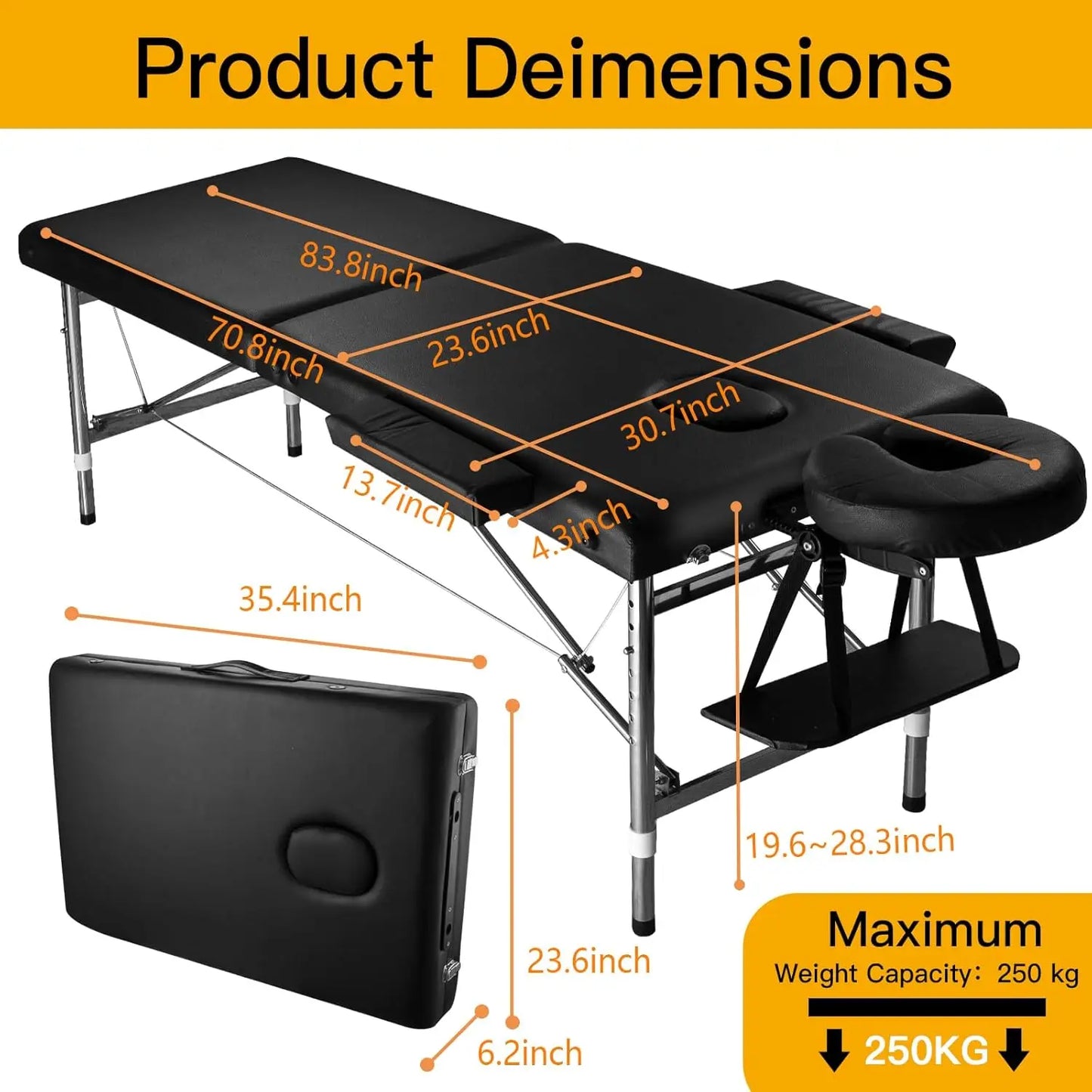 Portable 24' Wide Massage Table Adjustable Folding Lightweight Aluminum Esthetician Bed Tattoo Chair，Customized