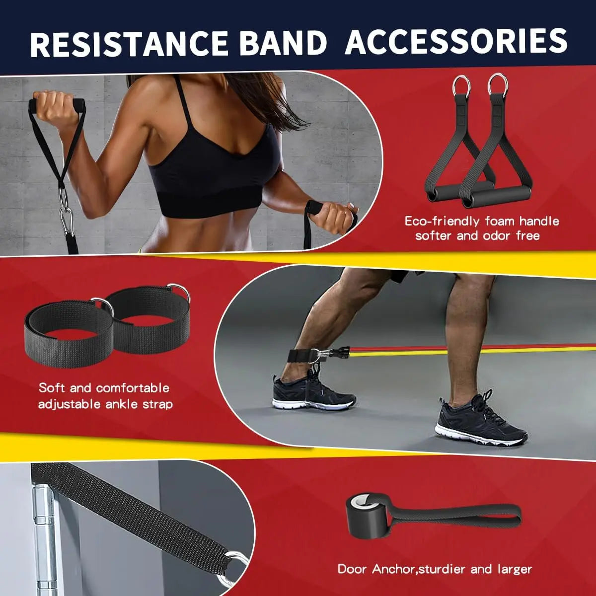 WHATAFIT Resistance Bands, Exercise Bands, Workout Bands with Handles, Door Anchor and Ankle Straps, 5 Resistance Levels Fitness Bands for Strength Training, Physical Therapy, and Home Gym Equipment