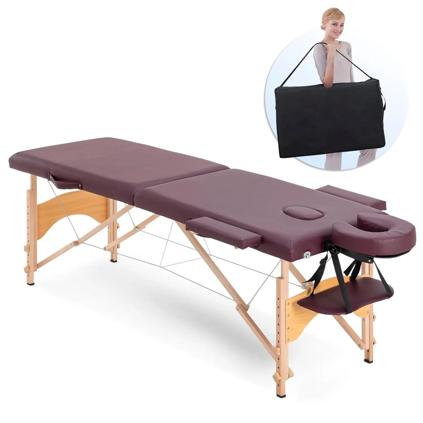Portable 2-Section Folding Adjustable Massage Table for Eyelash Tattoo Spa with Carry Case, Custom