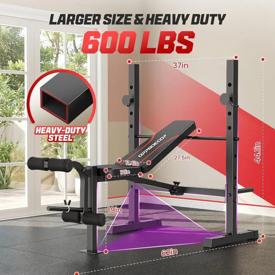 Multi-Function Adjustable Weight Bench Set with Squat Rack Leg Extension Leg Curl for Home Gym Foldable Flat/Incline/Decline Wo