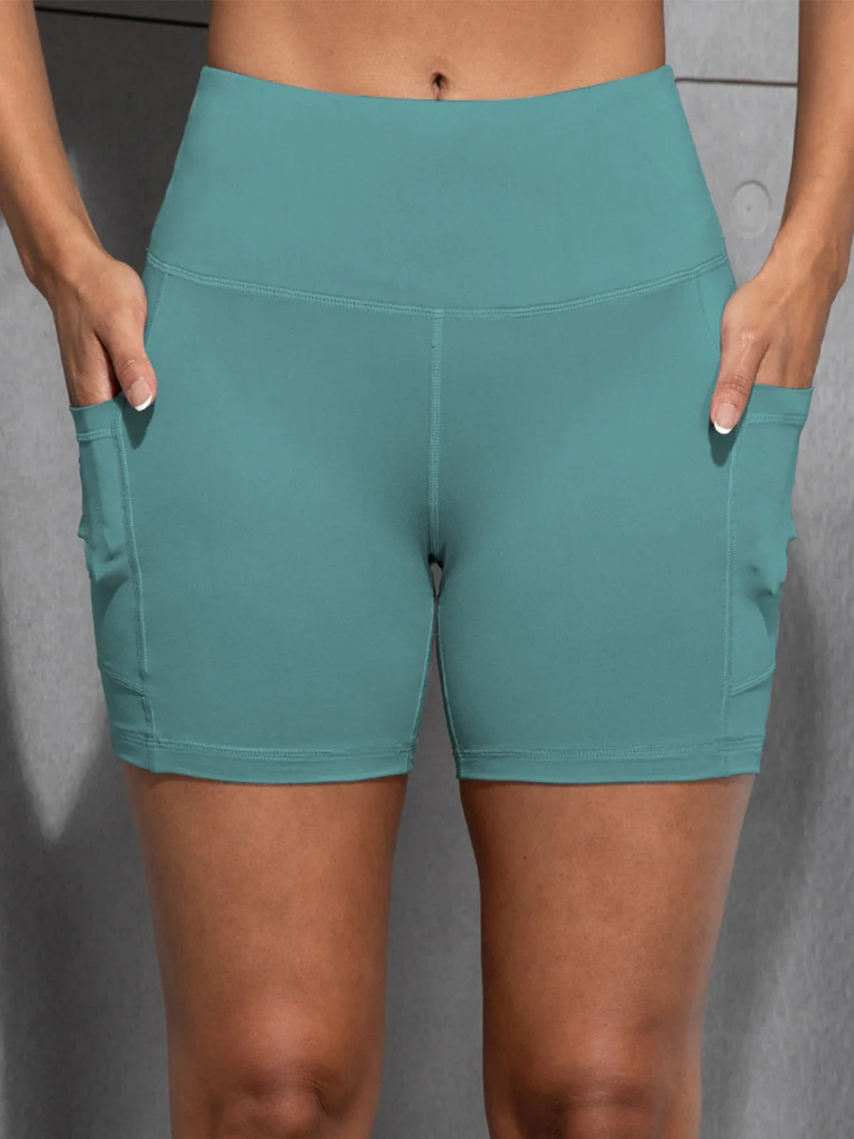 Women High Waist Yoga Shorts with Pockets Butt Lifting Cycling Tights Elastic Slim Running Fitness Sportswear