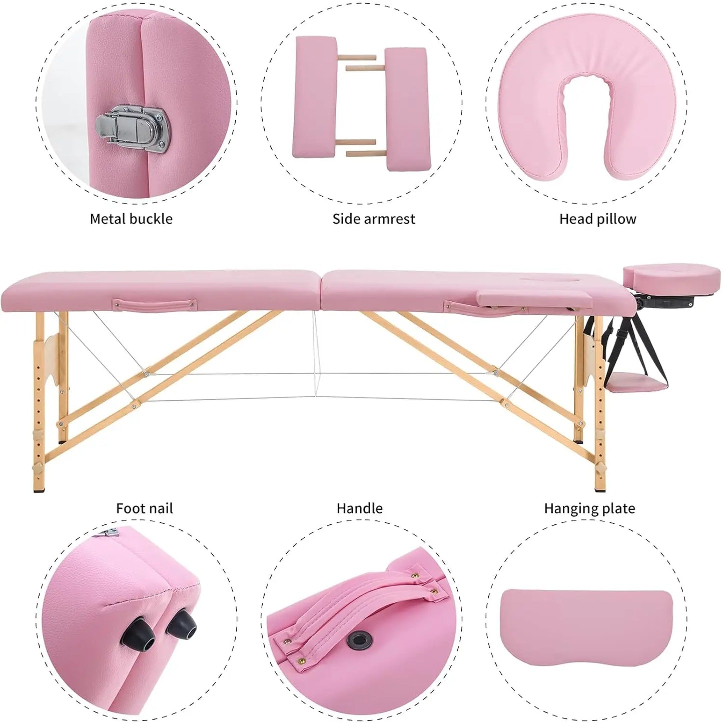 Portable 2-Section Folding Adjustable Massage Table for Eyelash Tattoo Spa with Carry Case, Custom