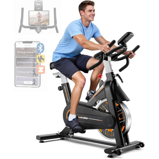 Exercise Bike for Home Stationary Bike with App Support Silent Belt Drive Heavy Flywheel Multi-Grip Handlebars Upgraded Digital