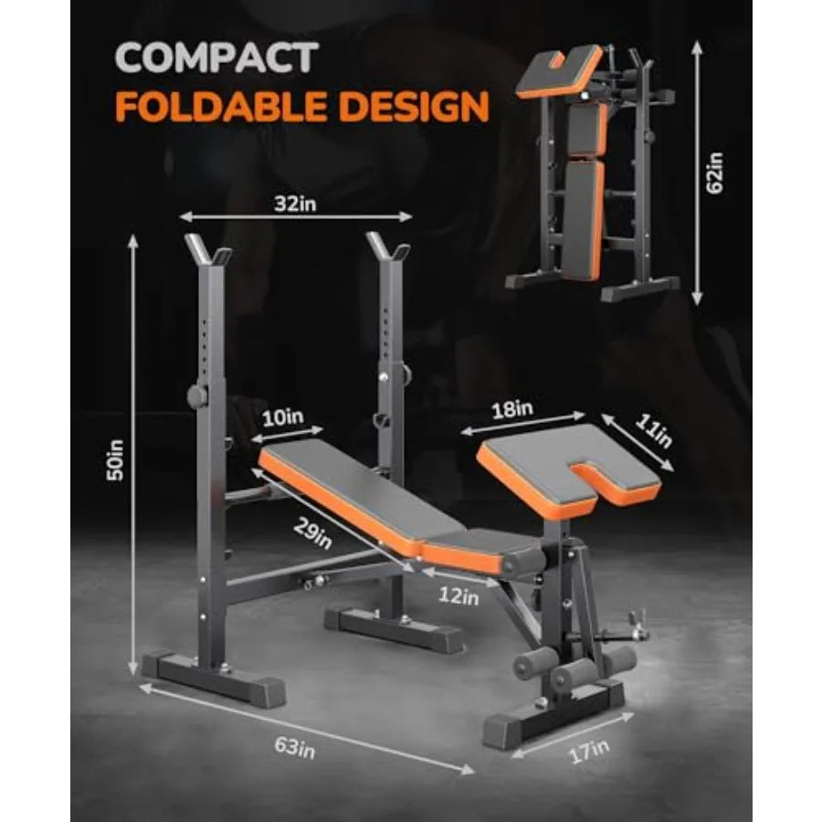 Multi-Function 6 in 1 Weight Bench Set for Home Gym - Adjustable Steel Bench with Leg Press and Preacher Curl Rack Black Full B