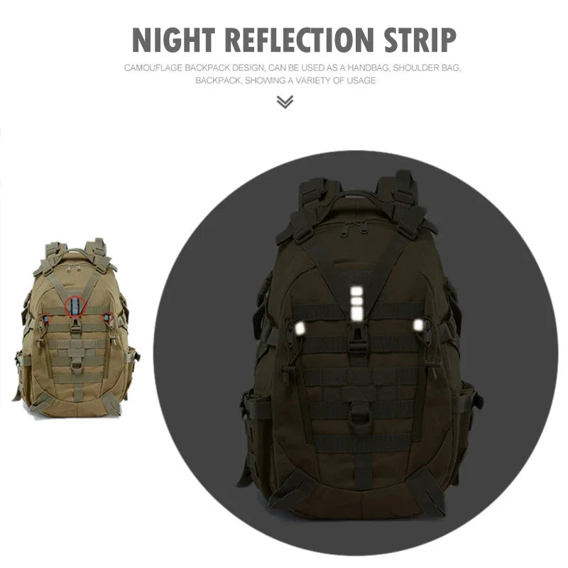 40L Camping backpack Men's Outdoor Bag Travel bag Camo Molle Hiking Backpack Hiking Outdoor reflective shoulder bag