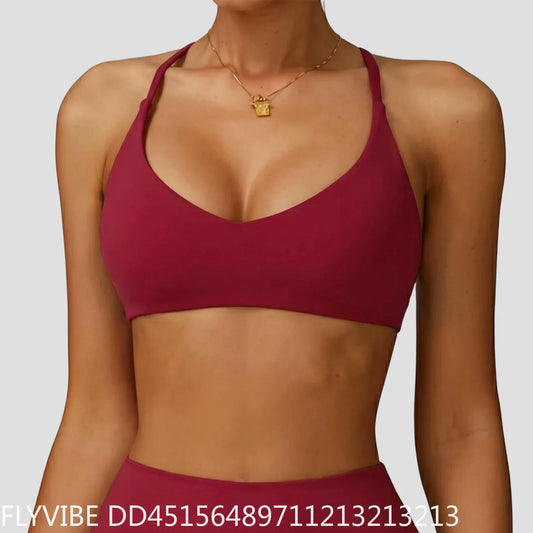Women High Support Back Cross Sports Bra Push‑Up Yoga Crop Top Solid Color Gym Running Workout Pilates Fitness Active Underwear