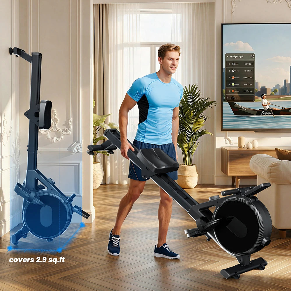 Home Rowing Machine 32Level Adjustable Resistance 300LBS Trainer Row Machine LED Monitor Tablet Holder Bluetooth Fitness Machine