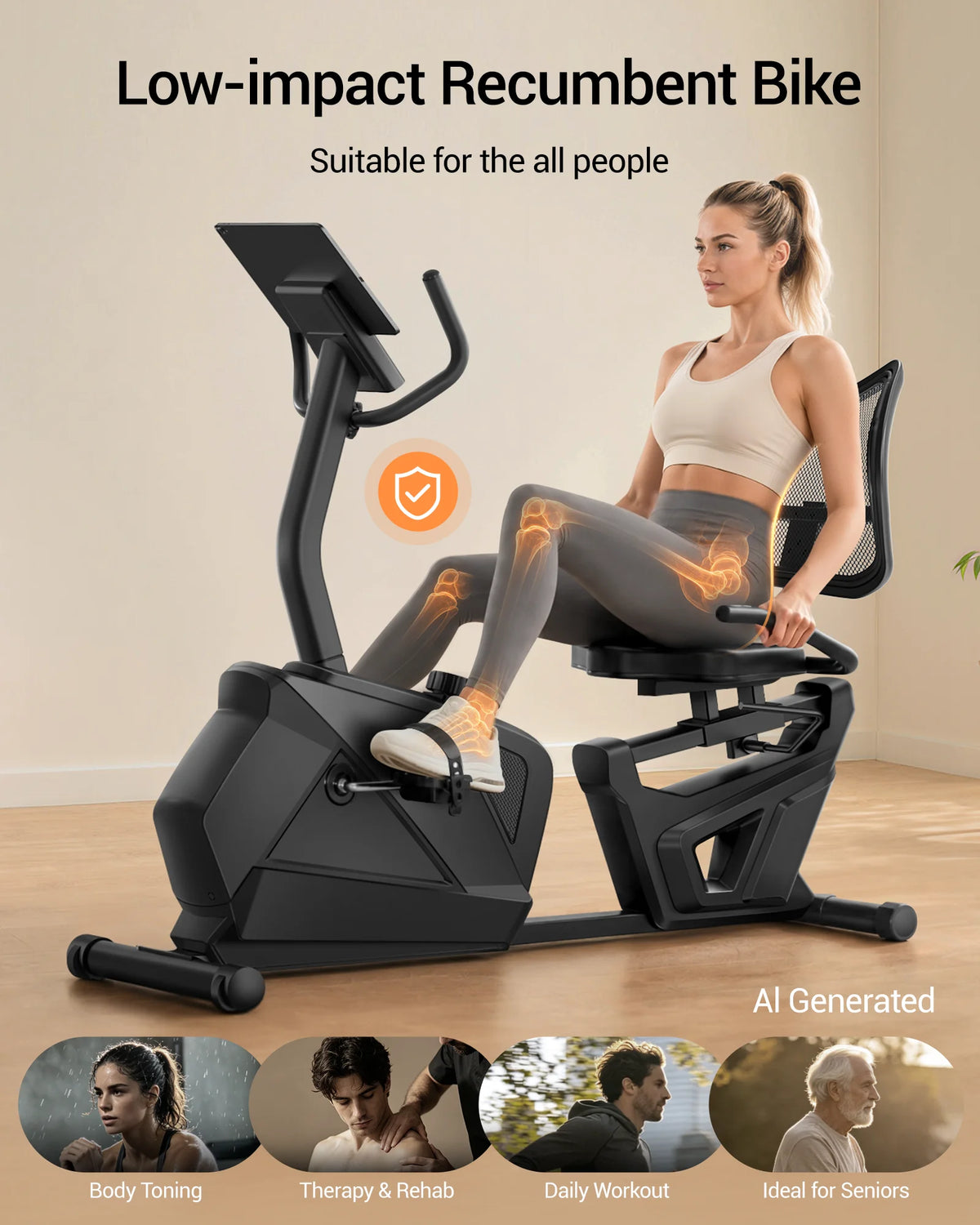 Recumbent Exercise Bike, Quiet Recumbent Stationary Bike for Adults & Seniors, Magnetic Stationary Bike with 16-Level Resistance, Supports 350LB, Heart Rate Handle & LCD Display