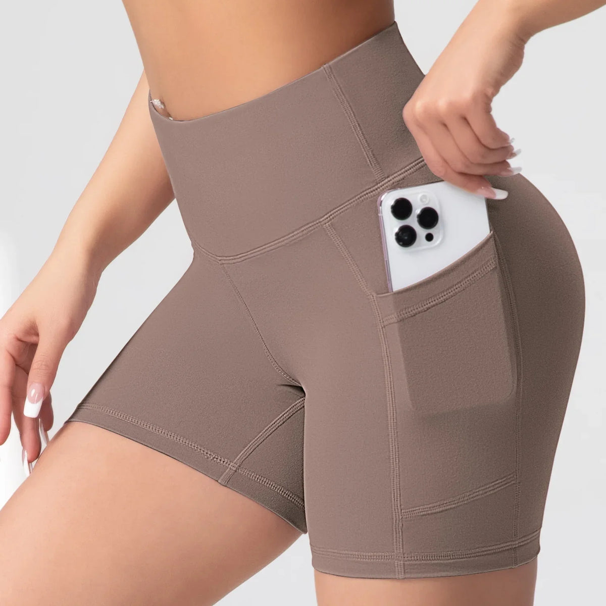 Women High Waist Yoga Shorts with Pockets Butt Lifting Cycling Tights Elastic Slim Running Fitness Sportswear