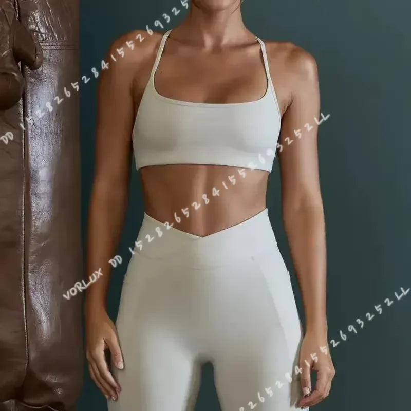 Women Cross Back Sports Bra Shockproof Gathered Gym Running Yoga Vest Summer Outdoor Comfortable Fitness Wear
