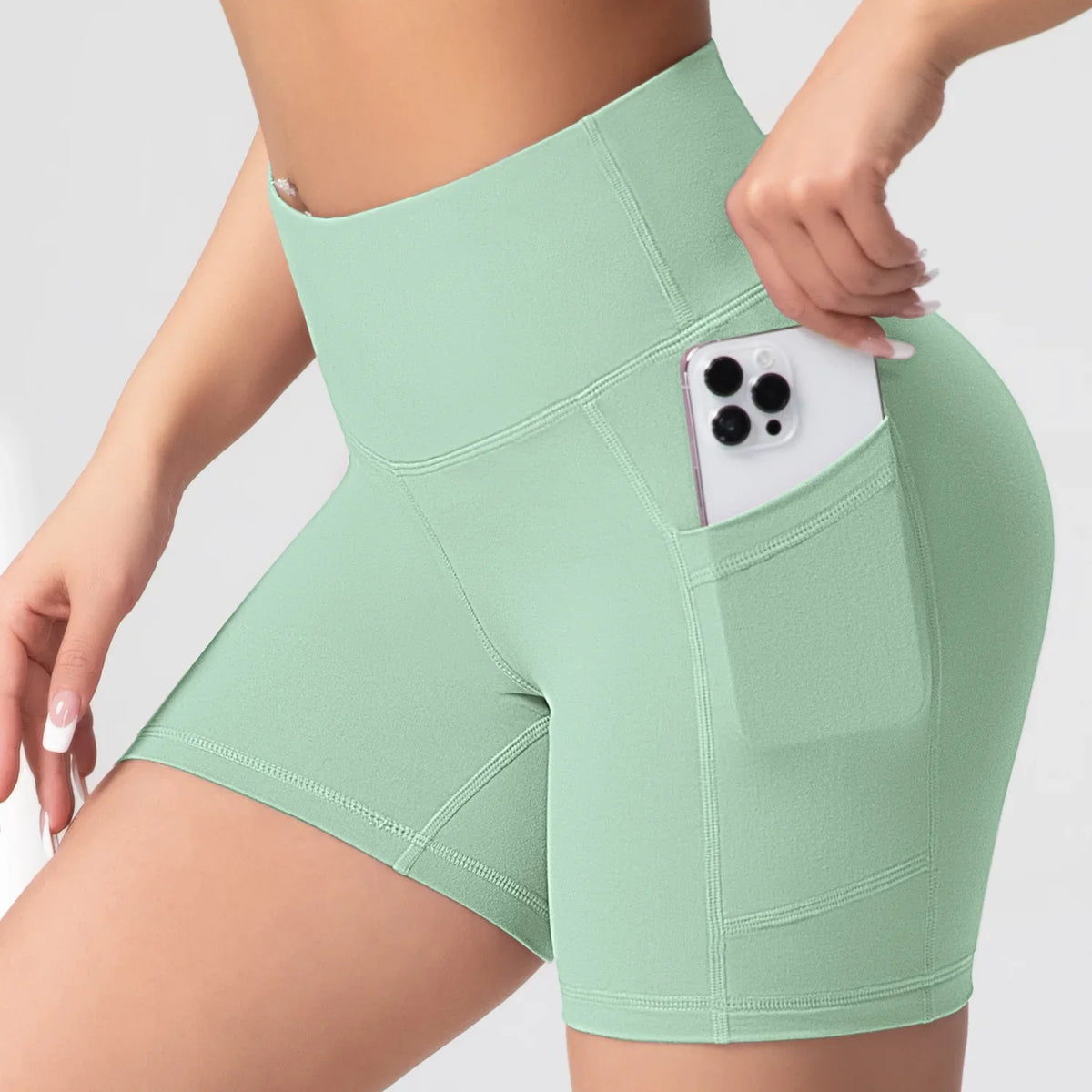 Women High Waist Yoga Shorts with Pockets Butt Lifting Cycling Tights Elastic Slim Running Fitness Sportswear