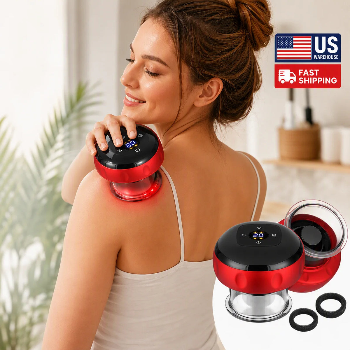 Electric Cupping Massager 12 Levels Vacuum Suction Red Light Heating LCD Display 20Min Timer Body Relaxation Care Gua Sha Tool