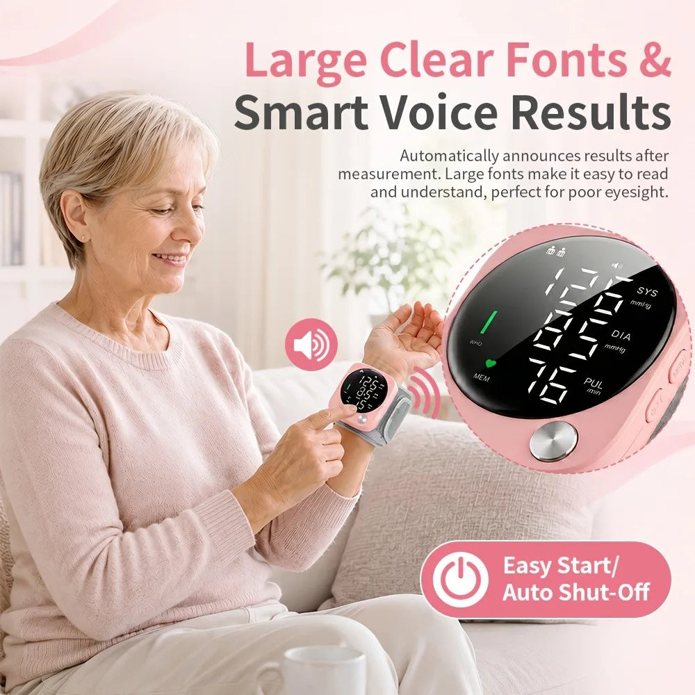 Automatic Wrist Blood Pressure Monitor with Adjustable Cuff, Large LCD Display & Voice Broadcast. Features Irregular Heartbeat Detection, Pulse Monitor & USB Charging. Accurate BP Machine, Ideal Gift for Parents &. 2x99 Memor