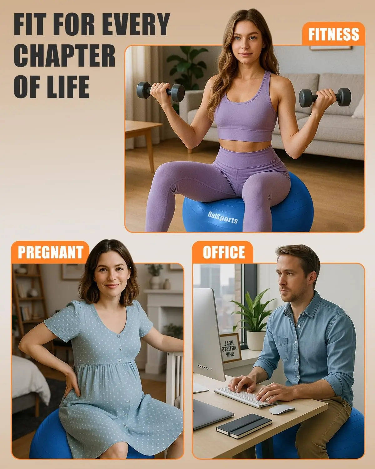 Anti-Burst Slip Resistant Stability Ball for Home Gym and Physical Therapy