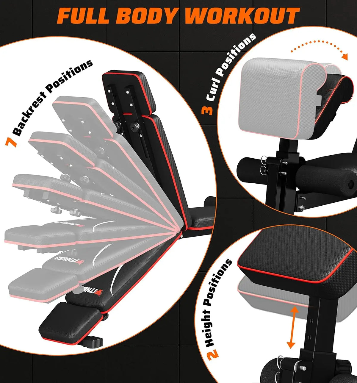 Adjustable Weight Bench with Leg Extension & Headrest, 900LBS Incline Decline Flat Bench for Home Gym Exercise, Customized