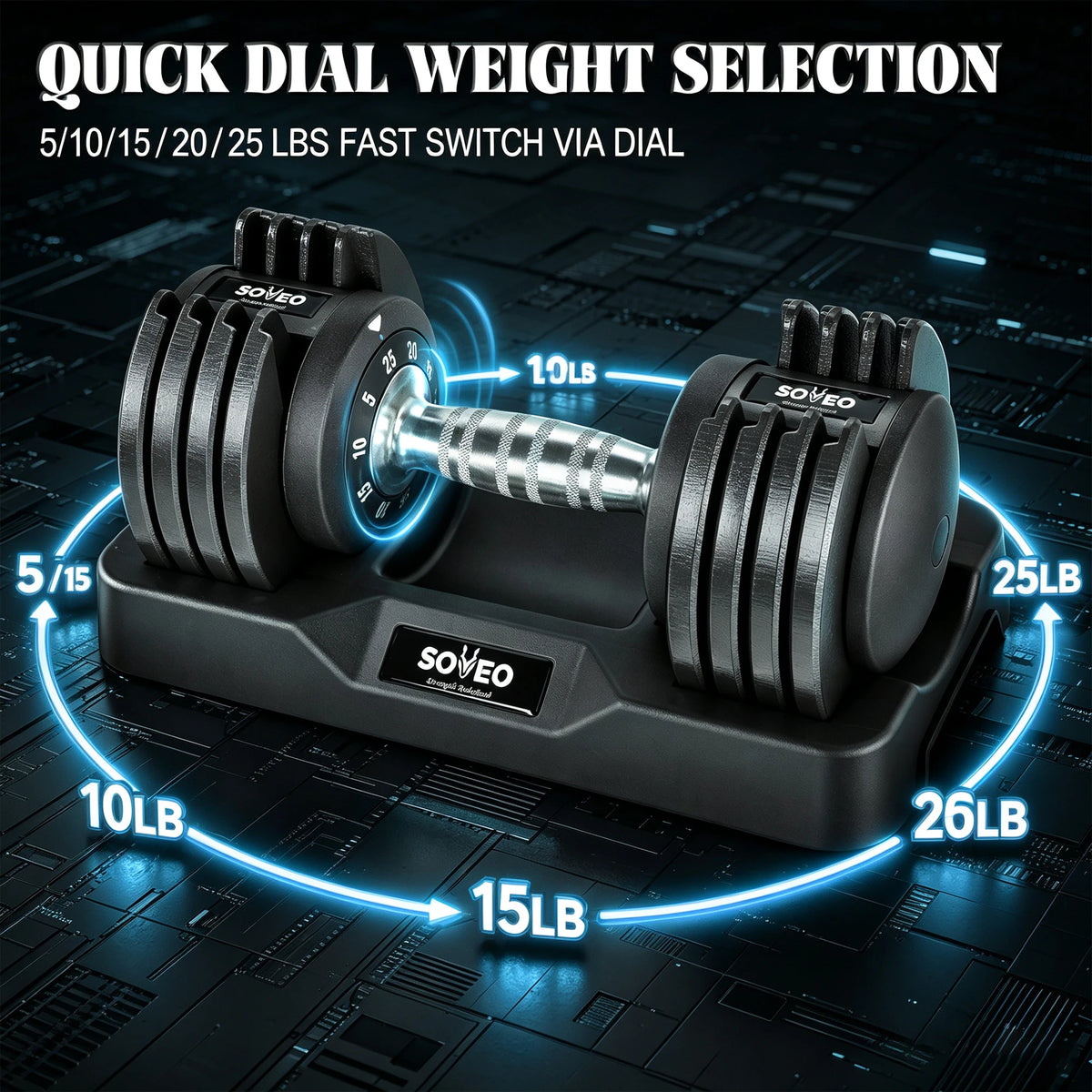 10-in-1 Adjustable Dumbbell Set 25/55LB, Fast 1s Weight Dial & Dual Lock System, Space-Saving Home Gym Fitness Weights with Tray