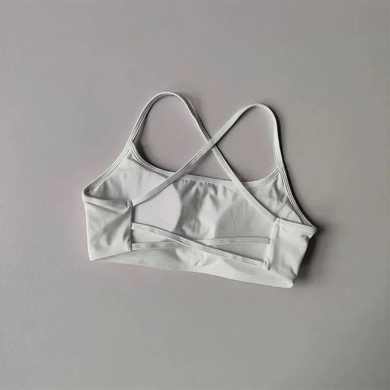 Women Cross Back Sports Bra Shockproof Gathered Gym Running Yoga Vest Summer Outdoor Comfortable Fitness Wear
