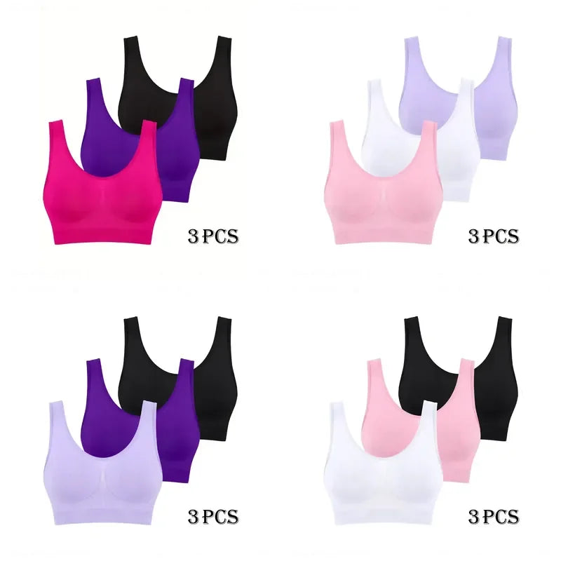 3pcs Women Seamless Sports Bras Thin Single Layer Non Padded Shock Absorbing Comfortable Workout Bralette for Yoga Fitness