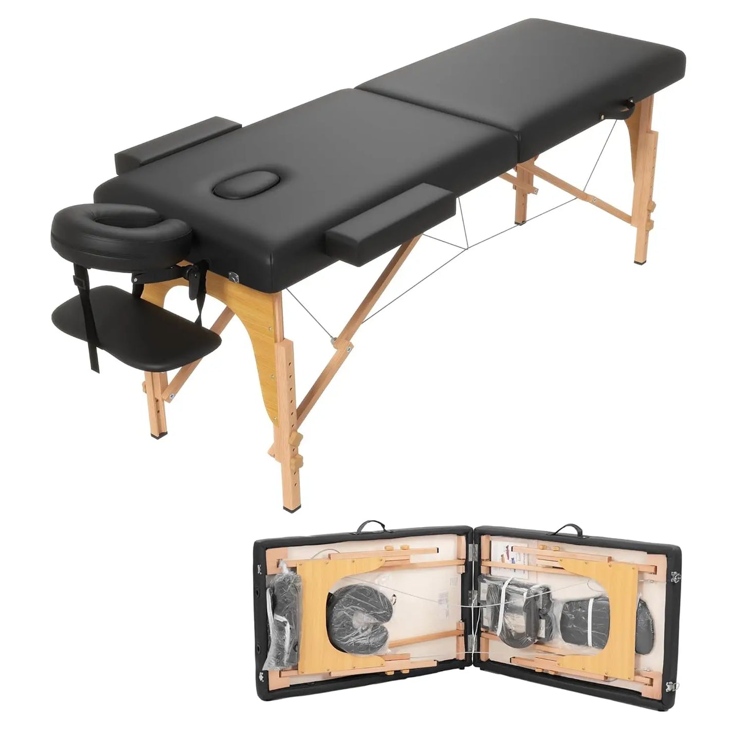 Foldable 2 Section Portable Massage Table Height Adjustable Facial Spa Tattoo Bed with Face Cradle Aluminum Frame Home, Custom