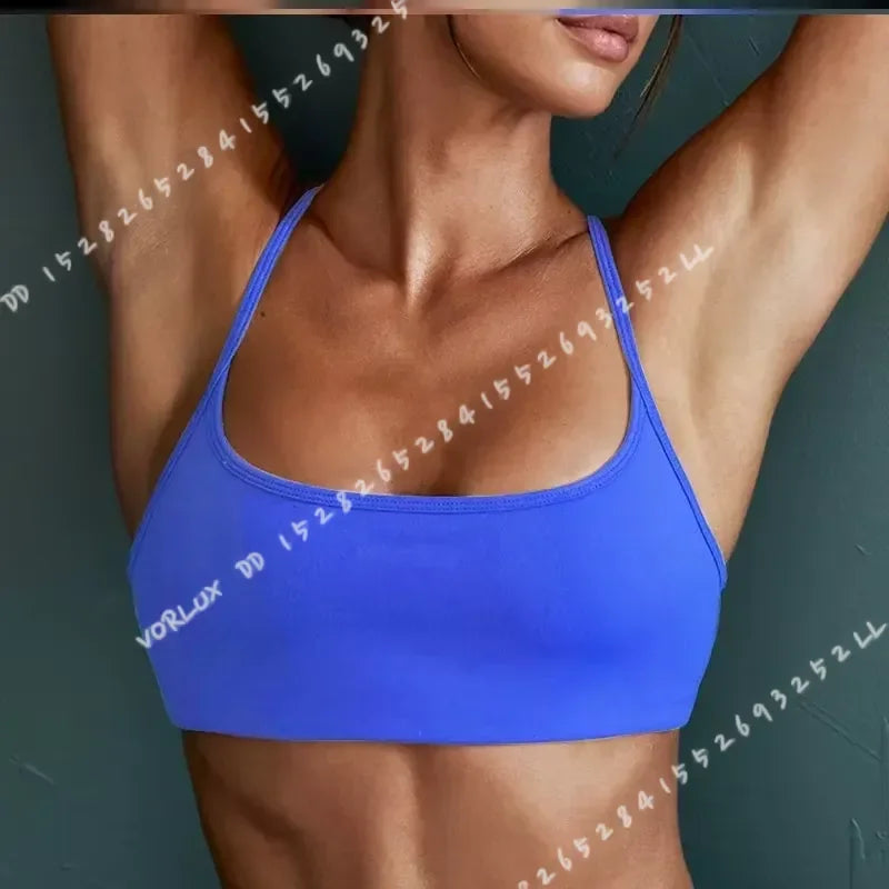 Women Cross Back Sports Bra Shockproof Gathered Gym Running Yoga Vest Summer Outdoor Comfortable Fitness Wear