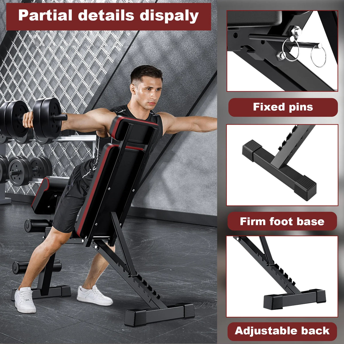 7-Level Foldable Weight Bench Adjustable Leg Extended Headrest Dumbbell Bench Incline Decline Bench for Full Body Strength Train